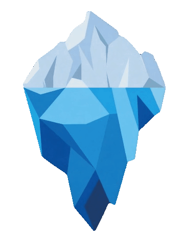 Animated low-poly iceberg, above and below the waterline